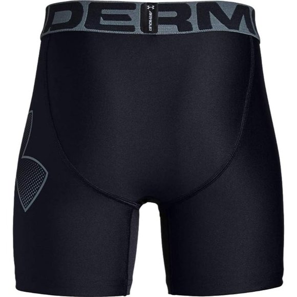Under Armour Boys' HeatGear Armour Fitted Shorts Black/Pitch Gray Youth Small - Picture 5 of 7